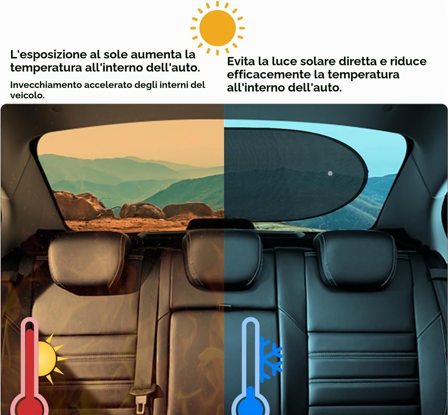 ZATOOTO Parasole Auto Per Lunotto Posteriore, Aletta Parasole Pieghevole Per Lunotto Auto Con Ventose, Visiera per Lunotto Posteriore in Rete, 95 x 32 cm