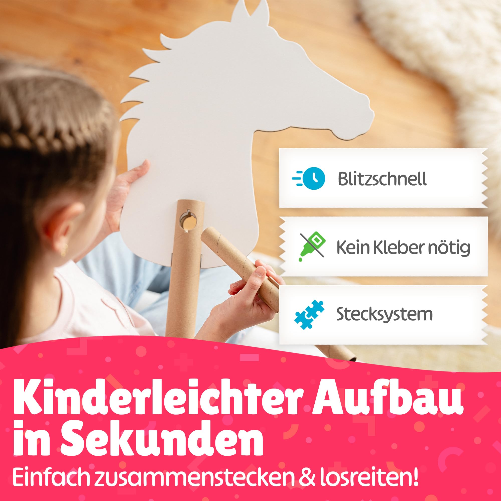 Steckenpferde Set aus Pappe | 10 Stück zum Bemalen und Spielen | Pferde Bastelset zum Zusammenstecken | Hobby Horsing für Kinder Party und Geburtstage | Ohne Kleben | Zubehör Kindergeburtstag
