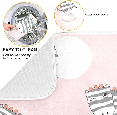 Miniatura 2 de Cartoon Little Zebras Scandinavian Pink Dish Drying Mat Kitchen Counter Gadgets Countertop Drying Mat Tapete Para Cocina 16'' x 18''