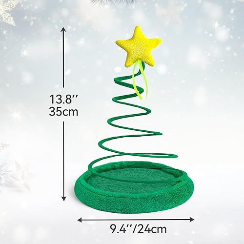 Miniatura 4 de PAWISE Juguete de árbol de Navidad para gatos con placa de resorte en espiral, juguete interactivo de peluche para gatos y gatitos de interior,