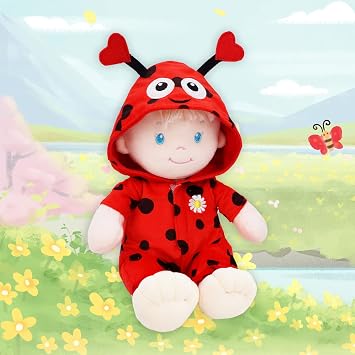 Sweet Dolly Ladybug - Stuffed Ultra Soft Baby Doll for Birth and Up - Ladybug Outfit