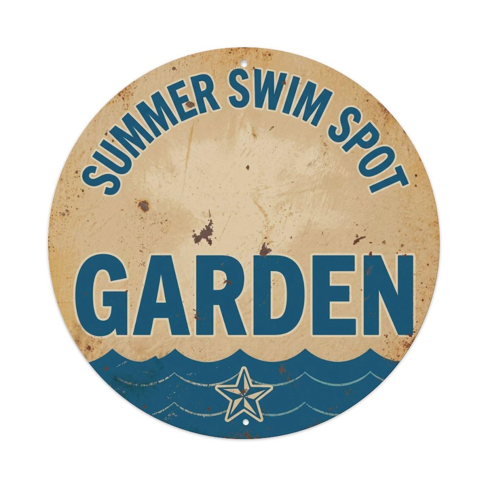 Yrnq Vintage Style Summer Swim Spot Garden Vintage Metal Tin Sign Plaque Wall Decor For Cafe, Club, Garden Round Metal Poster 8X8inch