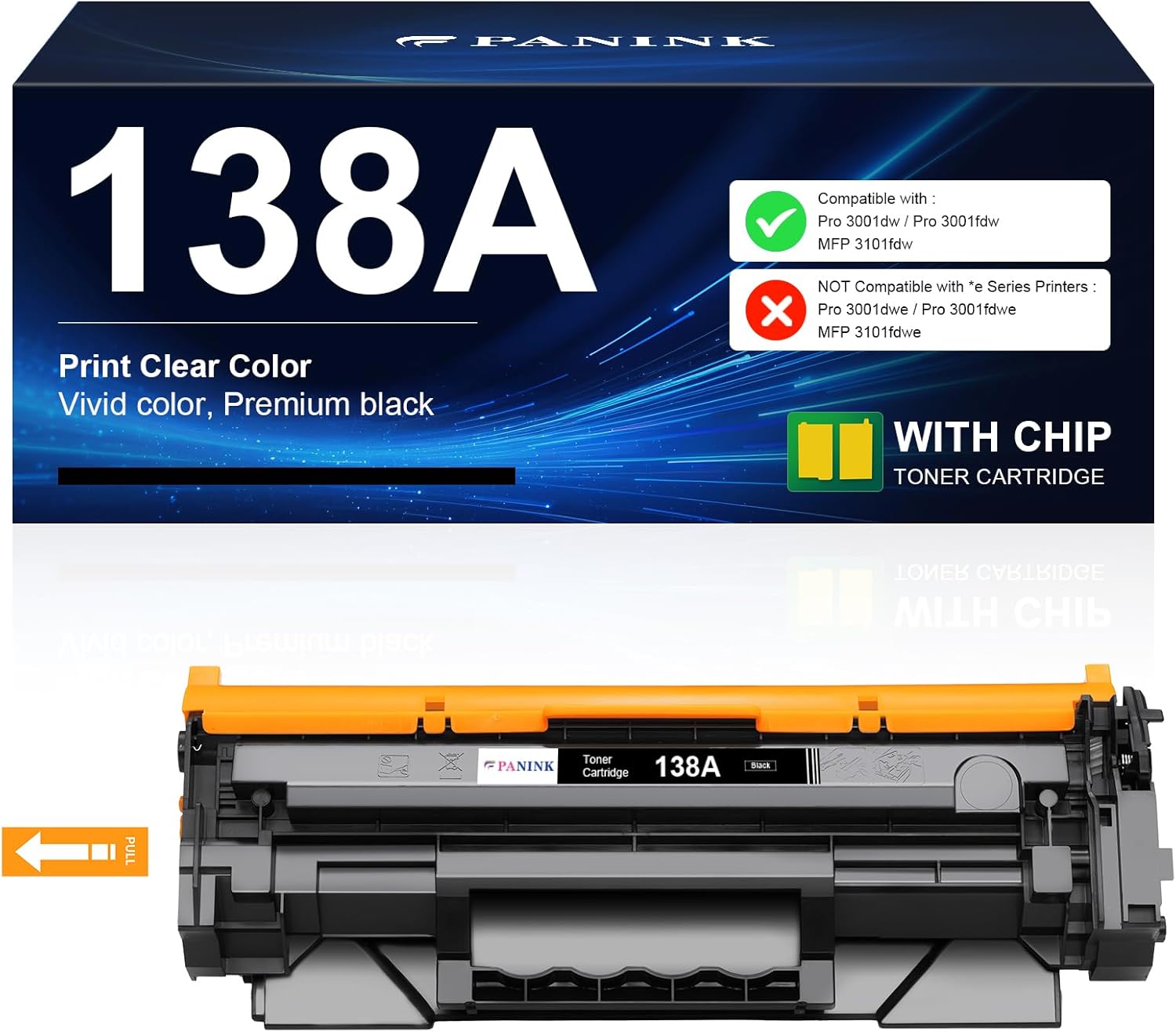 138A Black Toner Cartridge Replacement for HP 138A W1380A 138X W1380X Toner Cartridge Compatible with HP Pro 3001dw 3001fdw MFP 3101fdw Printer - 1 Black,with Chip