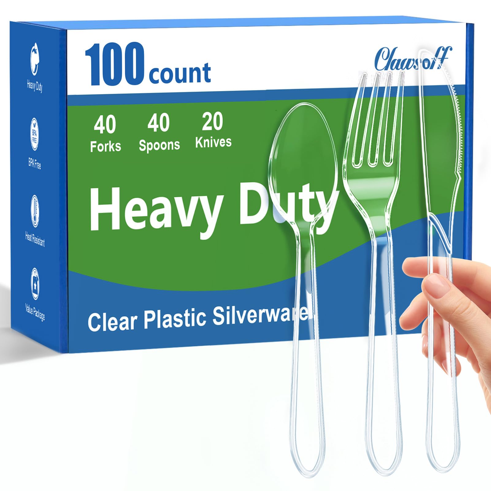 Clawsoff 360 Clear Plastic Silverware Set -8