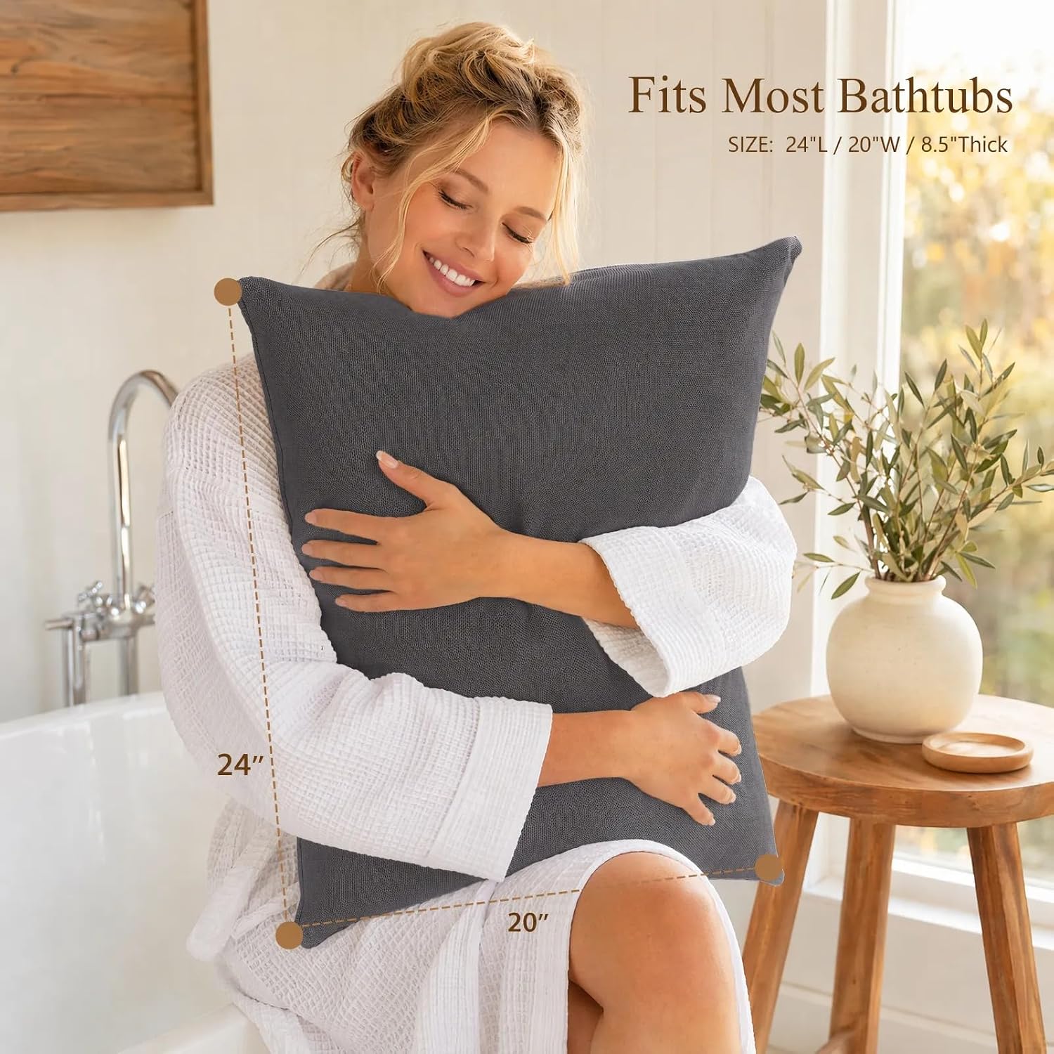 Luxury Bathtub Pillow L in Dark Gray,Head,Neck & Back Support