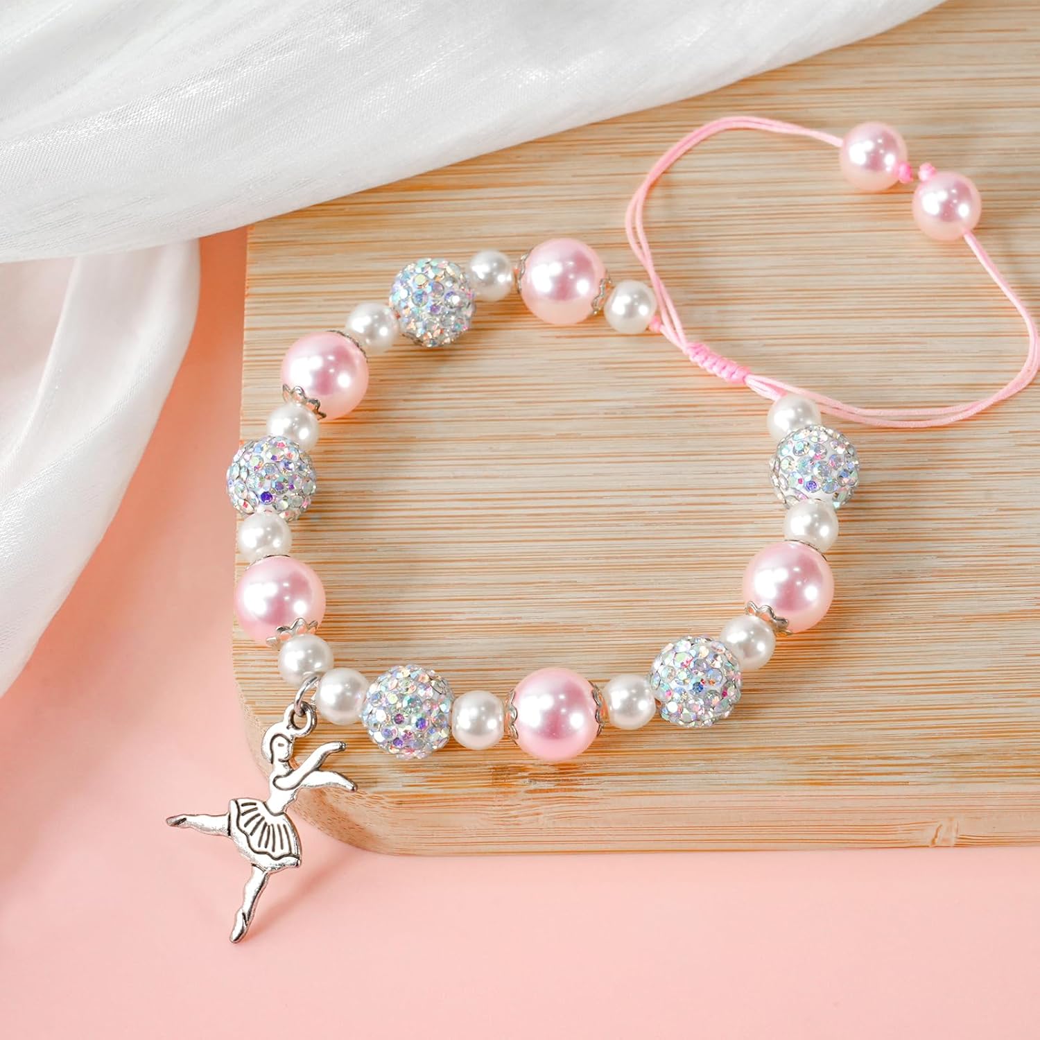 2 Pcs Dancer Gifts for Girls, Adjustable Chain with Ballet Accessories, Sparkle Pink Dance Bracelet for Friends Mate or Ballerina Party Favors, Ballet Bracelet for Daughter Gifts to Encourage Children - Image 2