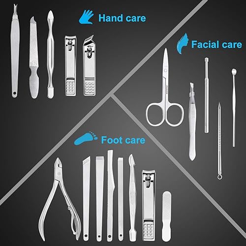 Miniatura 4 de Juego de manicura para cortaúñas y pedicura - Kit de manicura de acero inoxidable de 18 piezas kits de aseo profesional herramientas para el cuidado
