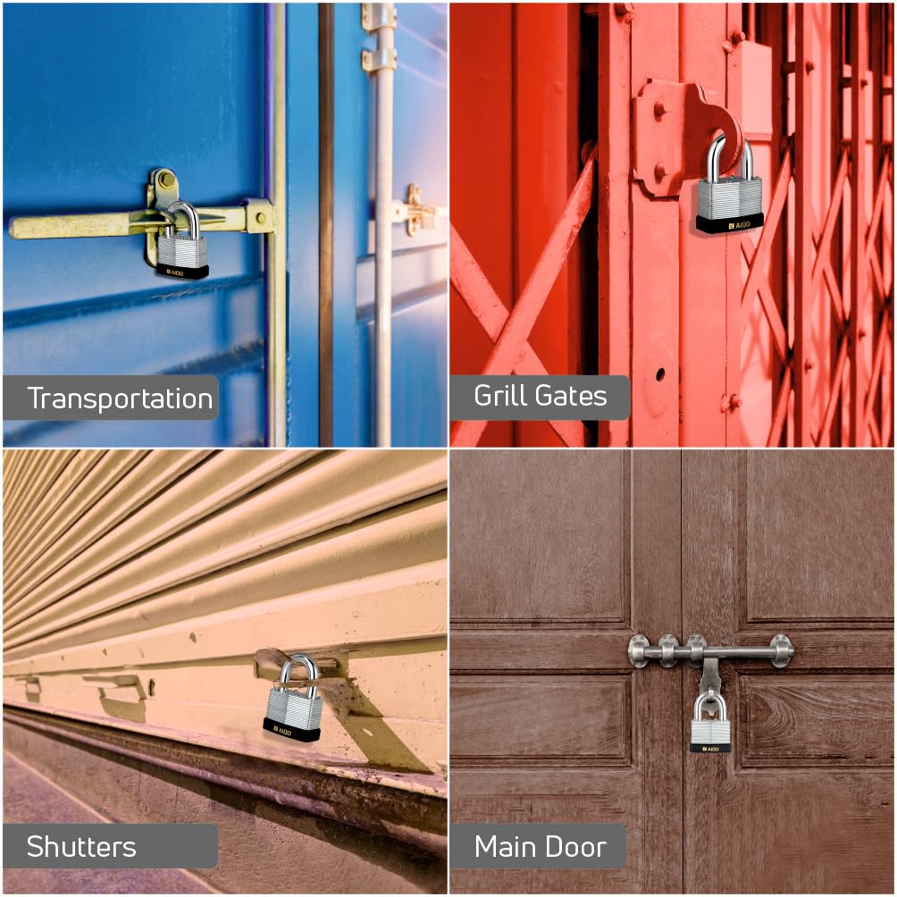 AIDO 40mm Laminated Steel Padlock | Heavy Duty Waterproof Multipurpose Lock for Home, Gates, Shutters, Shops, Warehouses & Trucks | Hardened Shackle, Rust Resistant | 4 Keys | 2 Yr Warranty — Amazon image 2