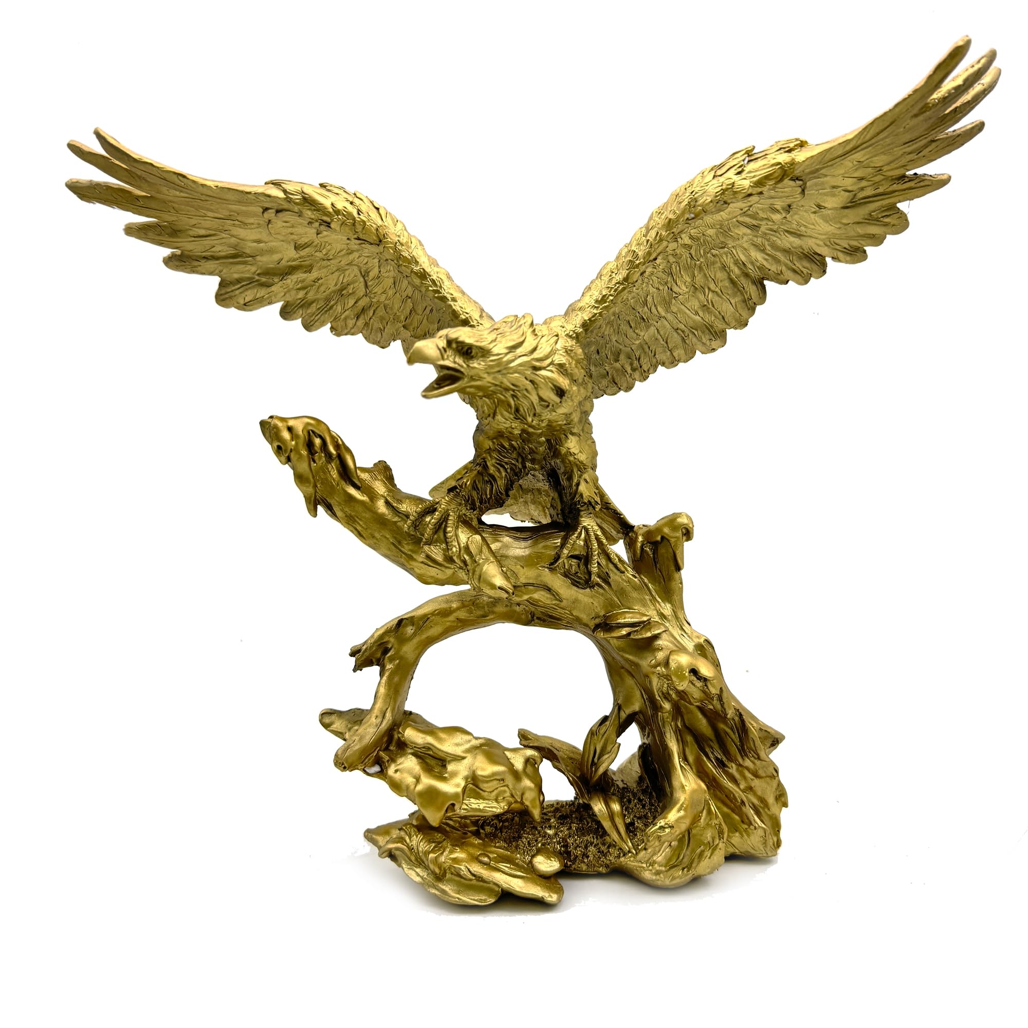 DESHINTKE Large Golden Eagle Resin Ornaments, Soaring Eagle Modern Home Office Figurine Decor