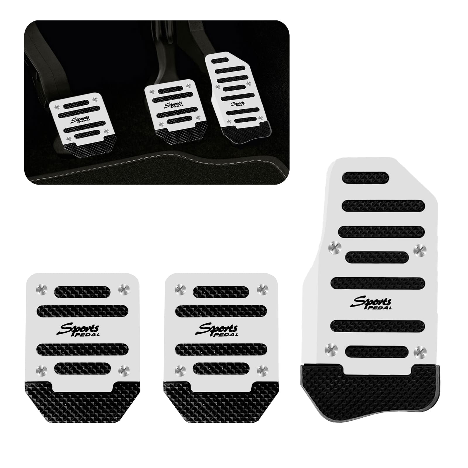 beypovkbeypovk 3PCS Nonslip Car Pedal Pads, Auto/Manual Aluminum Alloy Gas Pedal Clutch Brake Pad Cover, Auto Universal Interior Accessories (Silver)
