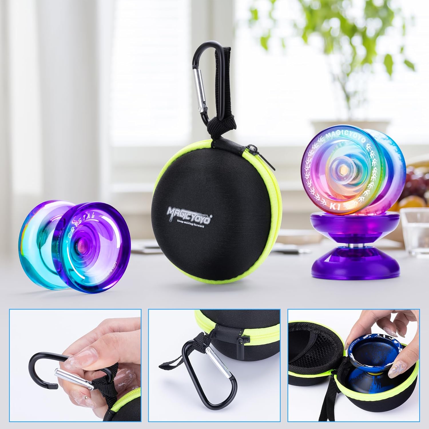 MAGICYOYO Yoyo Ball Storage Bag, Professional Yoyo Caser, Yo-Yo Carry Bag with Hand Strap for Outdoor Equipment Protective Bag with Interior Zip Mesh- Black Green