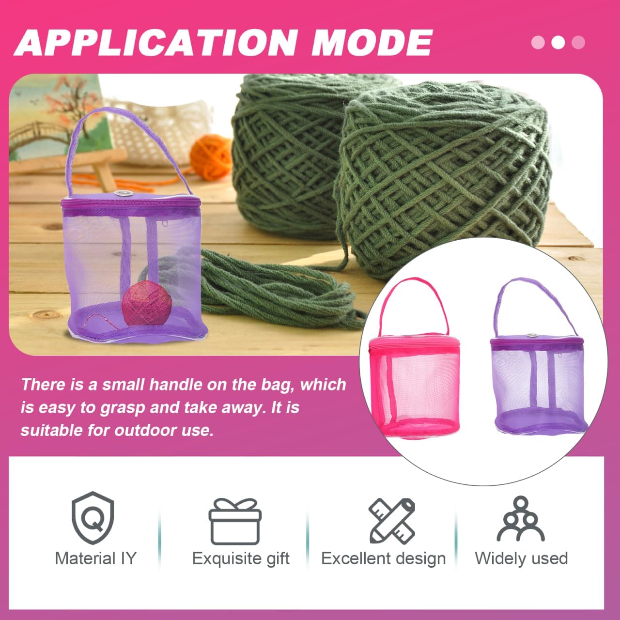 VILLCASE Mesh Woolen Yarn Storage Bag with Yarn Hole Portable Knitting Tool Organizer for Balls and Accessories Compact Craft Storage Pouch 5X4.9X4.3 Inch
