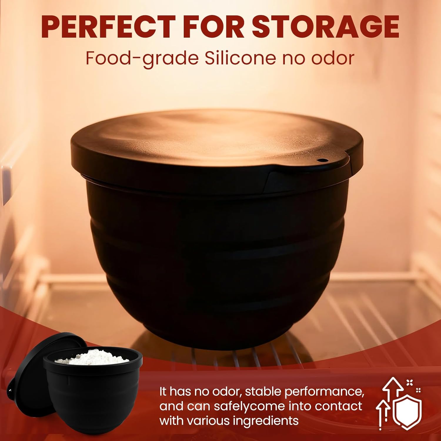 [3-Pack] Collapsible Silicone Mixing Bowl Liners Compatible with KitchenAid 5 Qt Tilt-Head Mixers - Includes 3 Liners & 3 Lids - Foldable Space Saving, Microwave & Dishwasher Safe Accessories