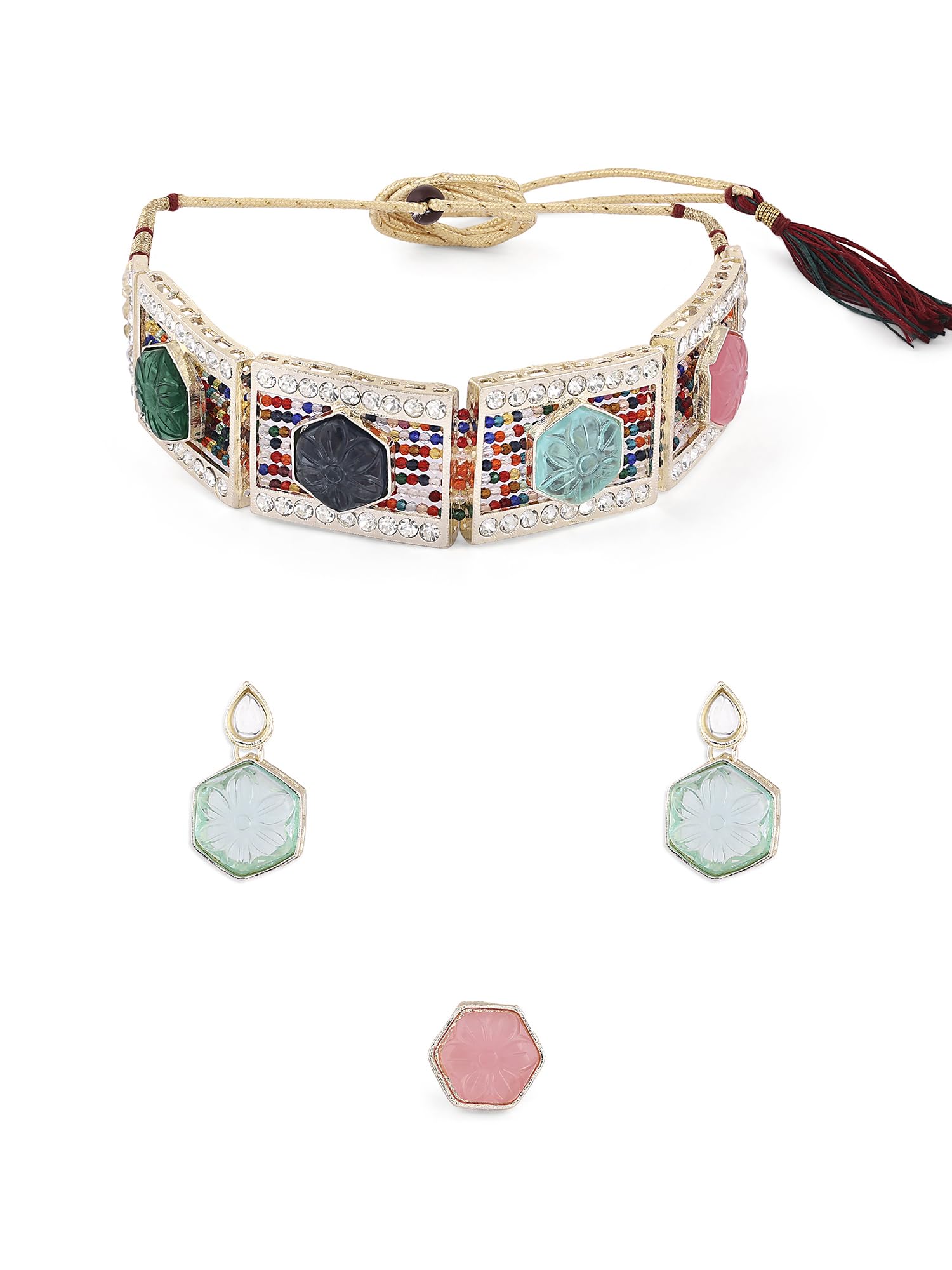 ZAVERI PEARLS Multi For Women-Colour Multistrand Crystal Beaded Choker Necklace Earring & Ring Set For Women-ZPFK16576 (B0CKHZX8RL) Amazon Price History, Amazon Price Tracker
