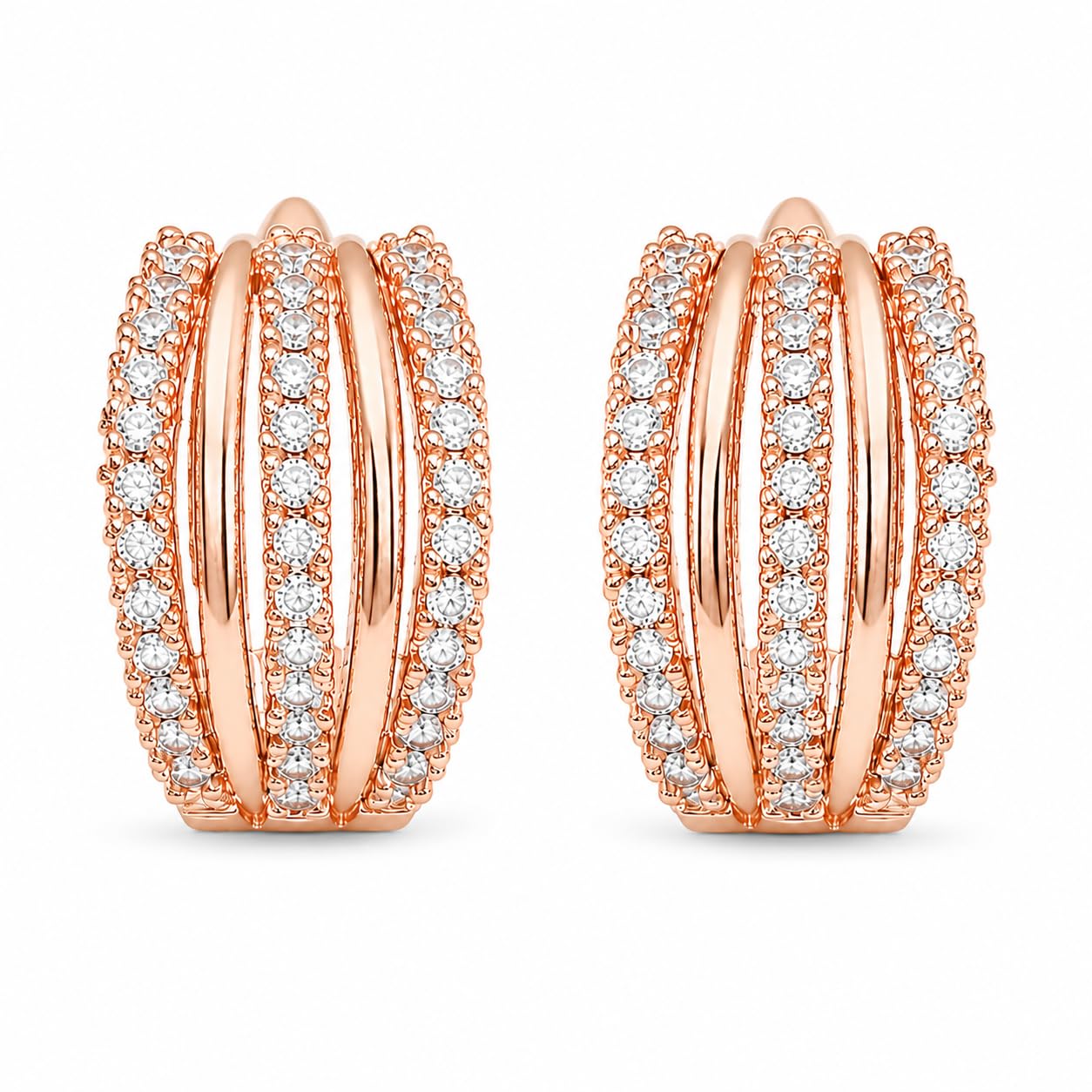 Forevershine Rose Gold Plated CZ Studded Bali Hoop Earrings for Women | Sparkling CZ Stones, Lightweight Design, Secure Closure, Everyday Elegance