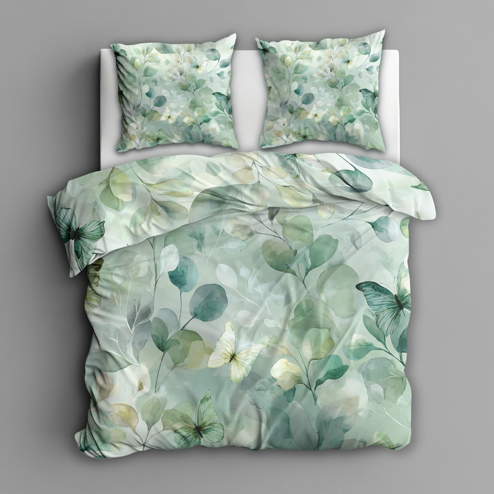 Parure de lit 2 personnes eucalyptus vert motif feuilles de taille 220x240