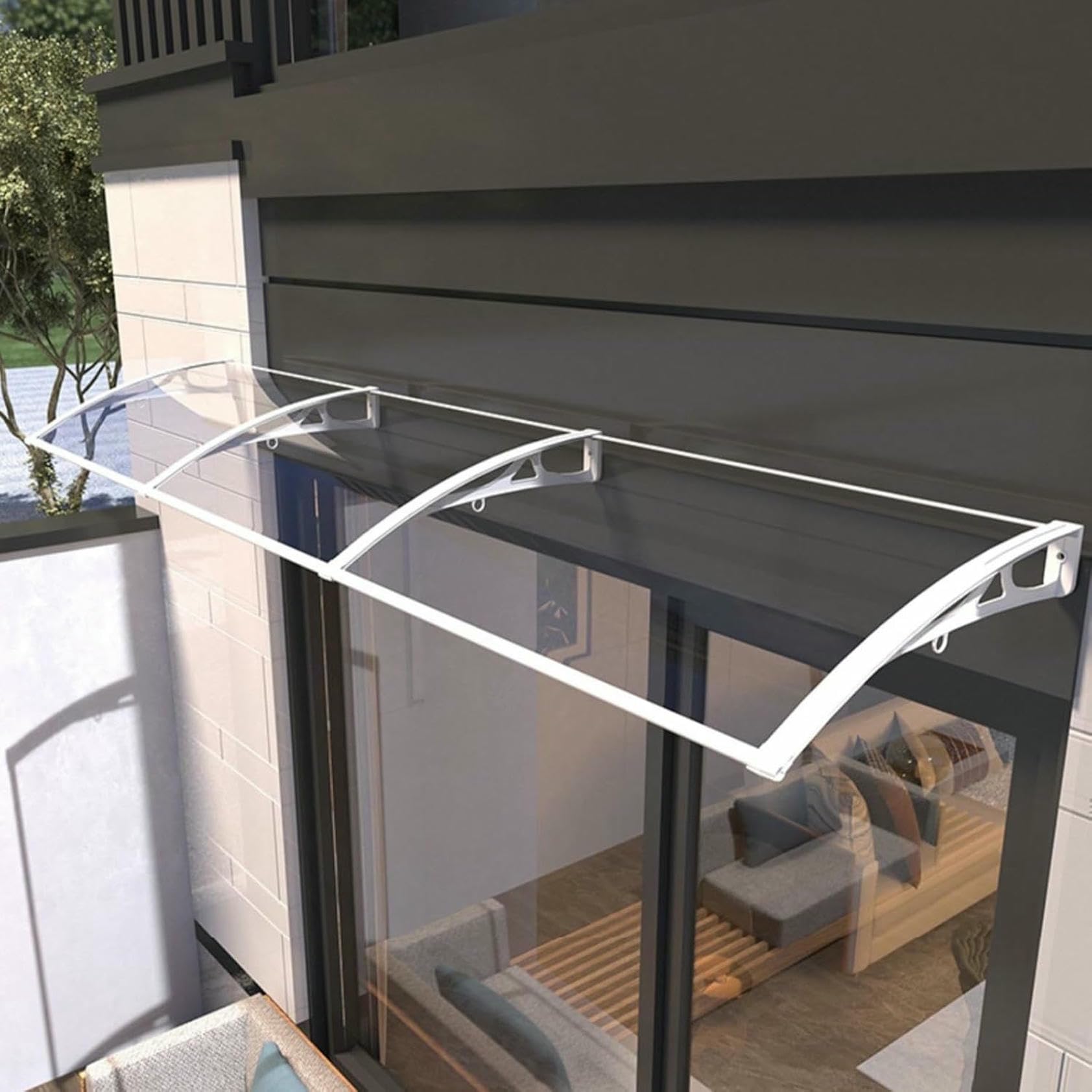 Auvent de porte en aluminium noir et polycarbonate pour protection entrée