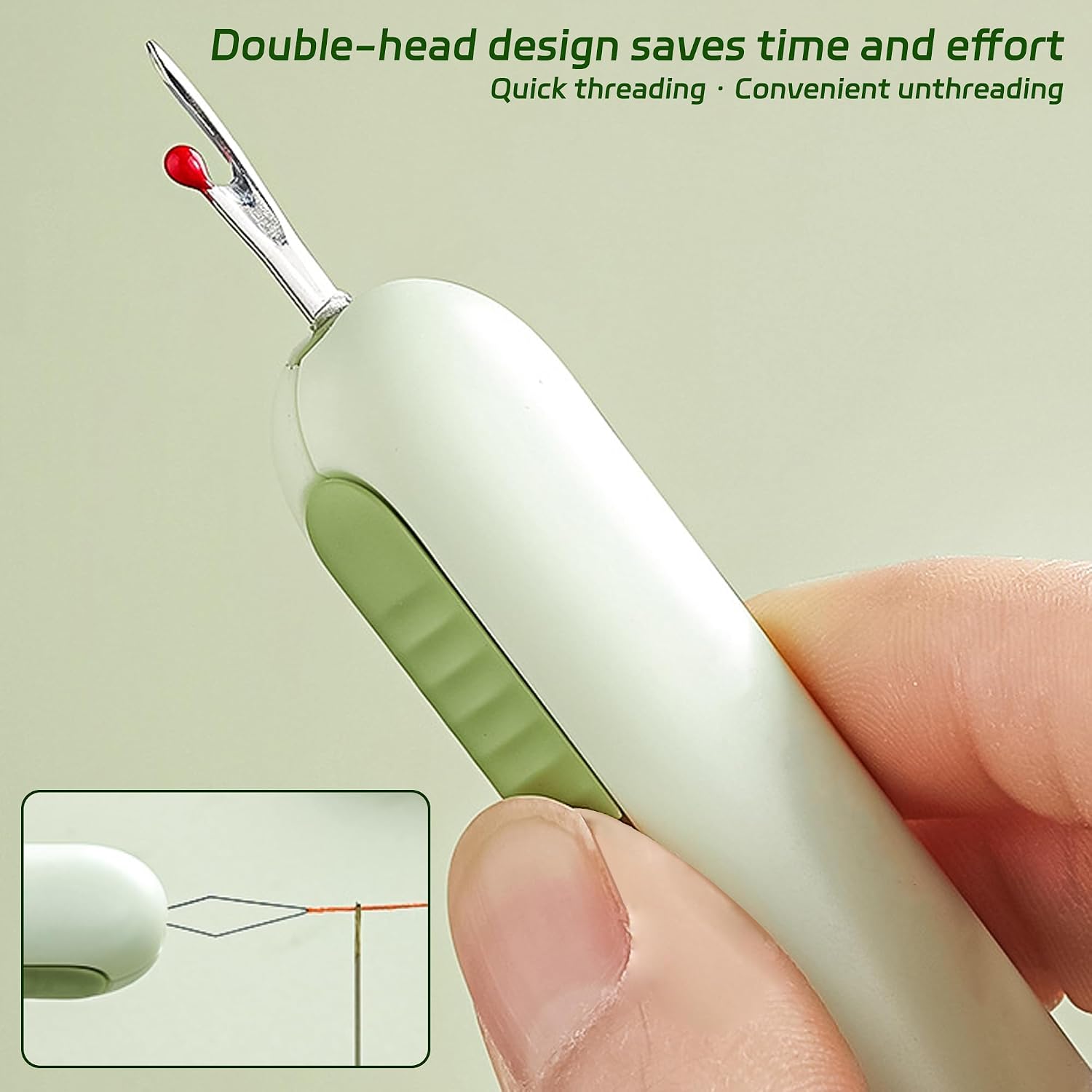 Odetina 2 in 1 Needle Threader & Seam Ripper, Multifunctional Sewing Tool for Elderly Beginners, Ergonomic Stitch Ripper for Hand Sewing, Quilting, Embroidery, Crafting & Sewing Repair (Green)