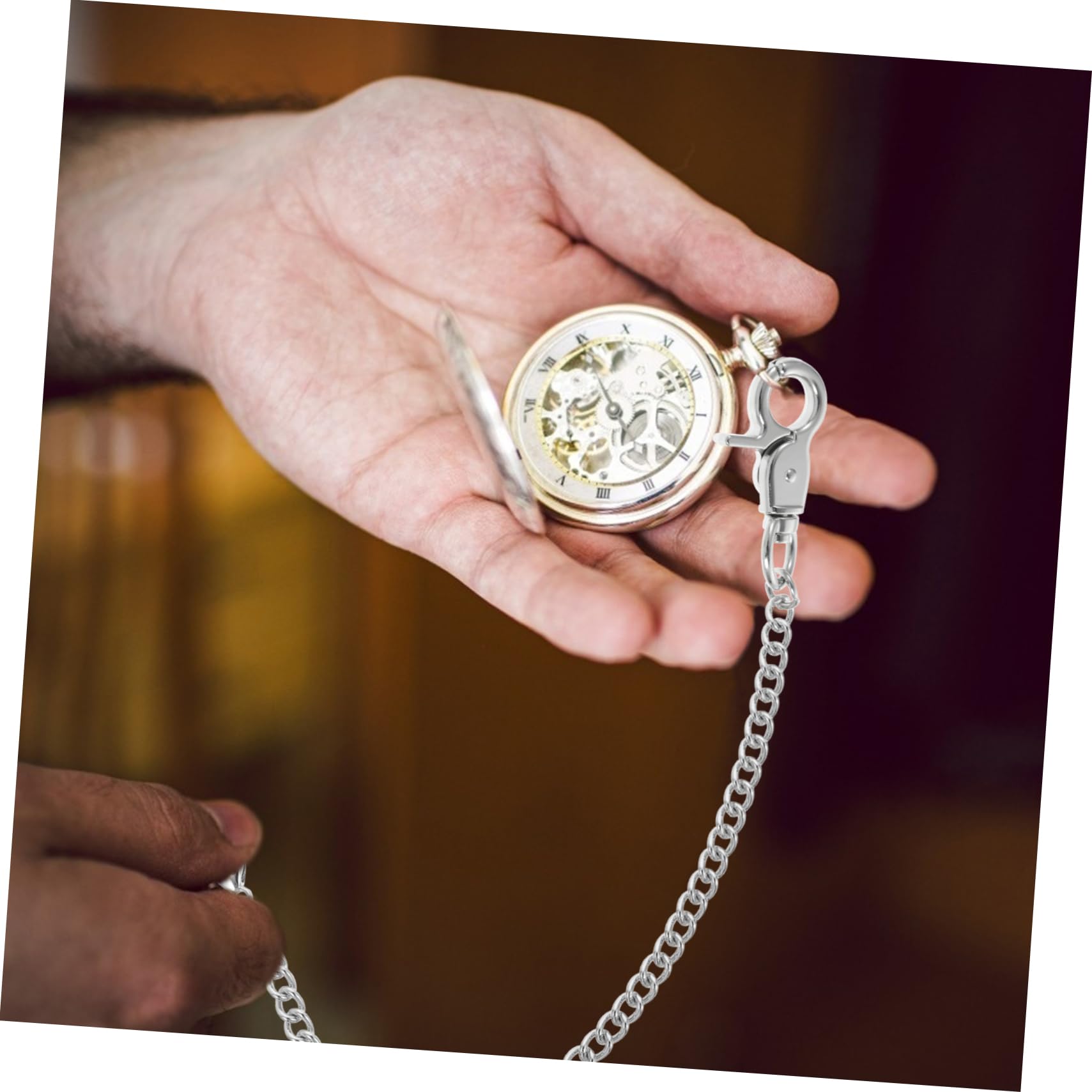 OATIPHO Sturdy Electroplated Metal Pocket Watch Chain Hanging Chain Accessory for Man Silver