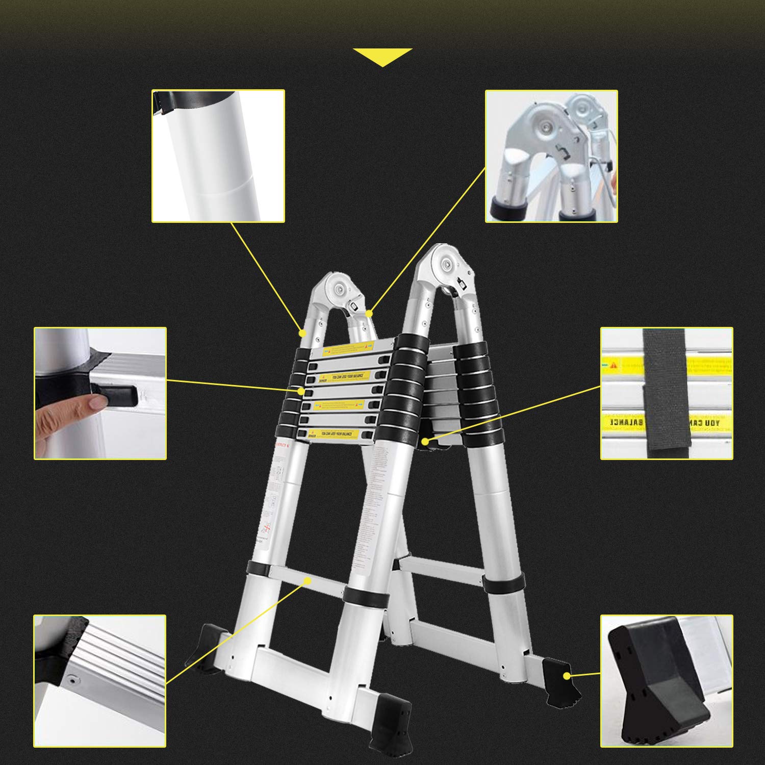 Aluminiowa drabina teleskopowa ze składanym designem – JZ250D teleskopowa drabina wysuwana – drabina wielofunkcyjna – 2,5 m + 2,5 m składana drabina stojąca – antypoślizgowa aluminiowa drabina