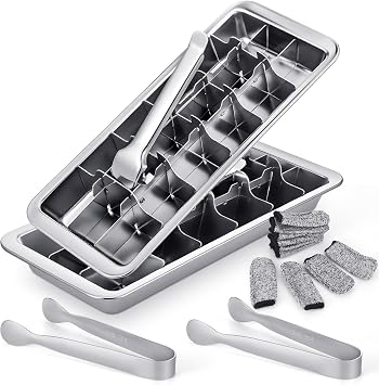 Booson 2 Set Stainless Steel Ice Cube Tray 18 Slot Metal Ice Cubes Trays