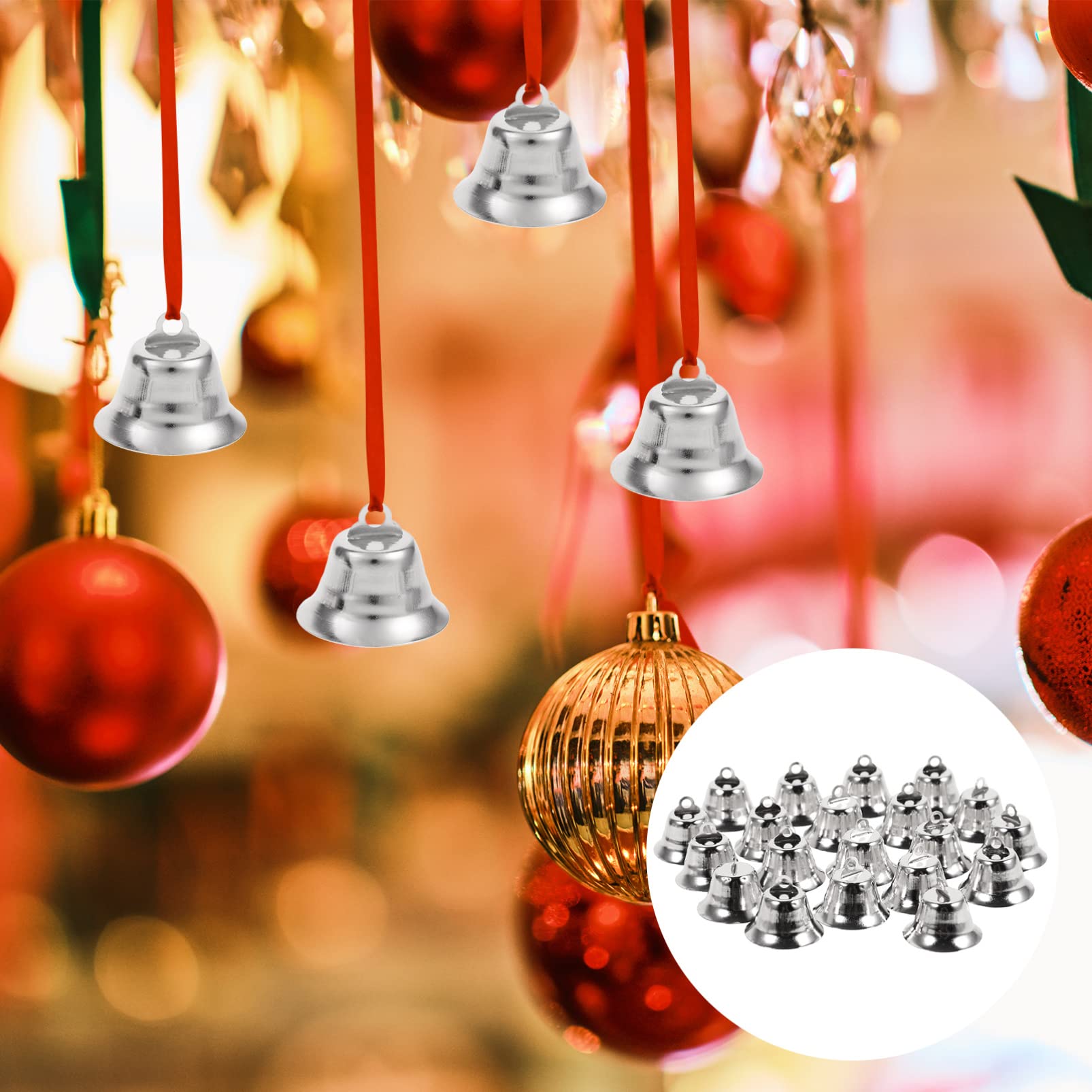 20 Clochettes de Noël en Métal Argenté 2,1 Cm pour Décoration de Sapin, 20 Pièces pour Bricolage Fête Suspendre Murale