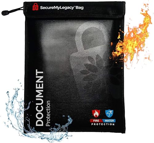 Secure My Legacy - Bolsa ignífuga bolsas impermeables e ignífugas para documentos, soporte para documentos con almacenamiento resistente al fuego