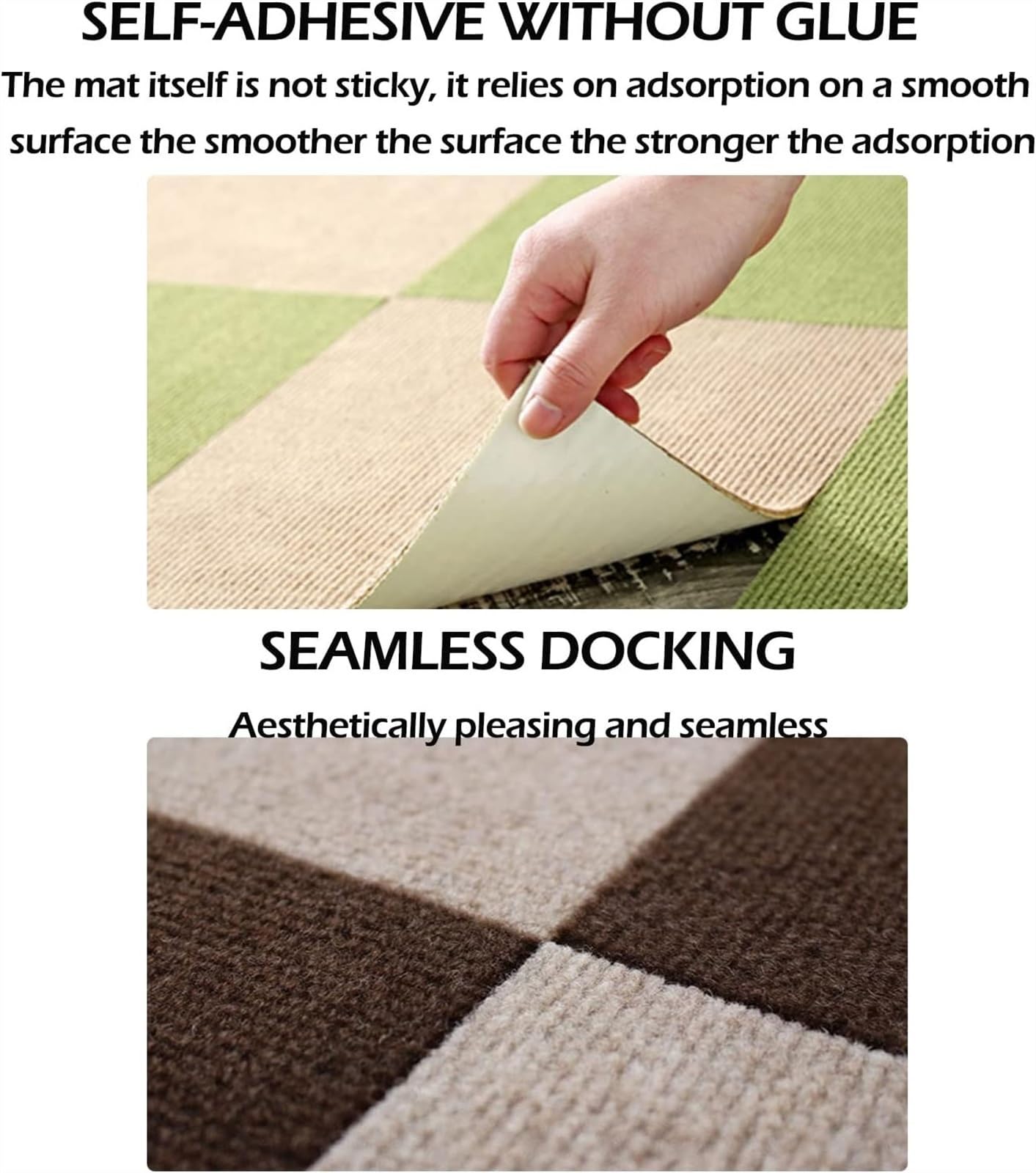 dalles de moquette, Carreaux de moquette auto-adhésifs, tapis d'épissure, carrés lavables(Light Green,15pcs)