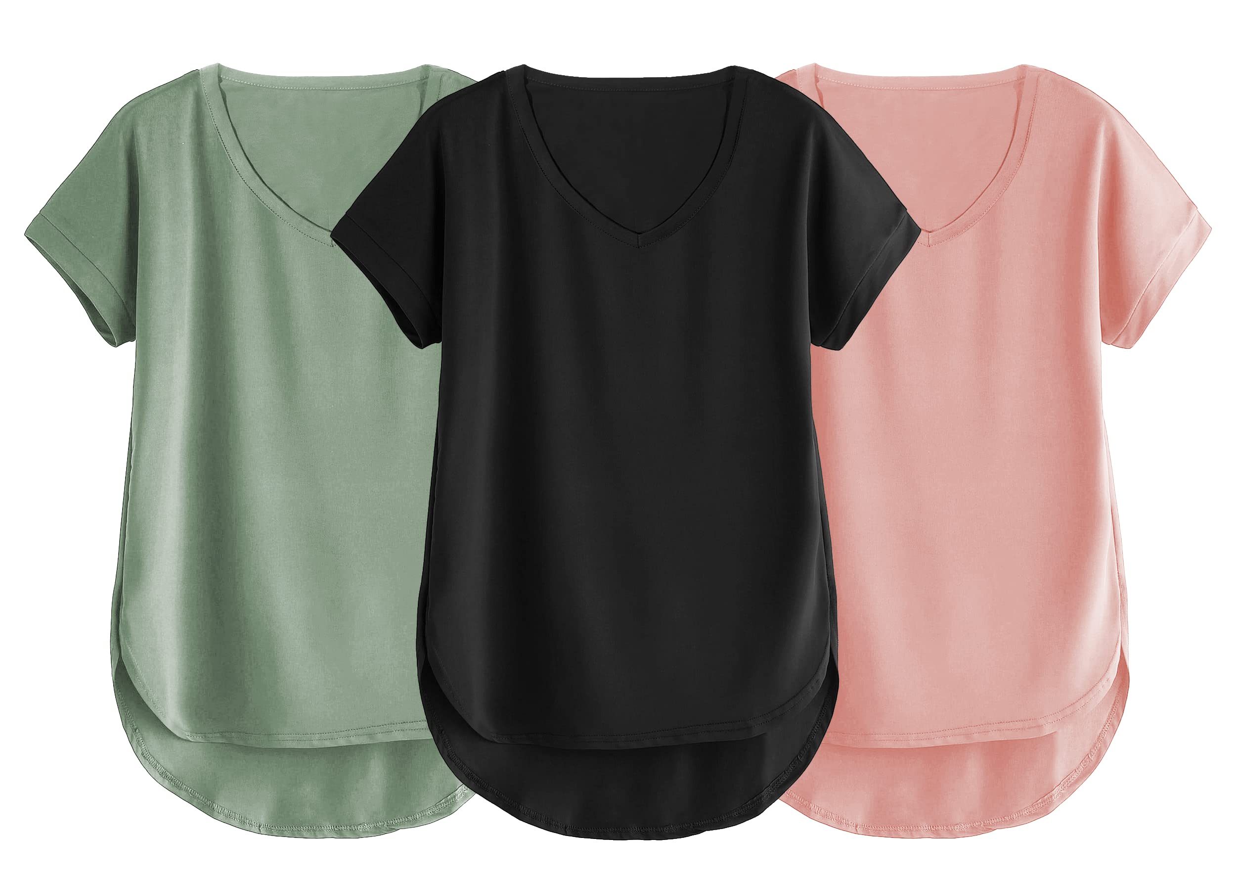 Fabricorn Combo of Three Cotton V-Neck Up Down Short Sleeve Tshirt for Women (Pack of 3)