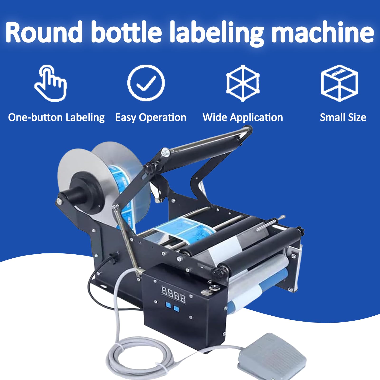 Etichettatrice Automatica per Bottiglie con Pedale per Un;Applicazione Rapida su contenitori in Vetro e plastica, Ideale per etichettare in Modo efficiente Bottiglie