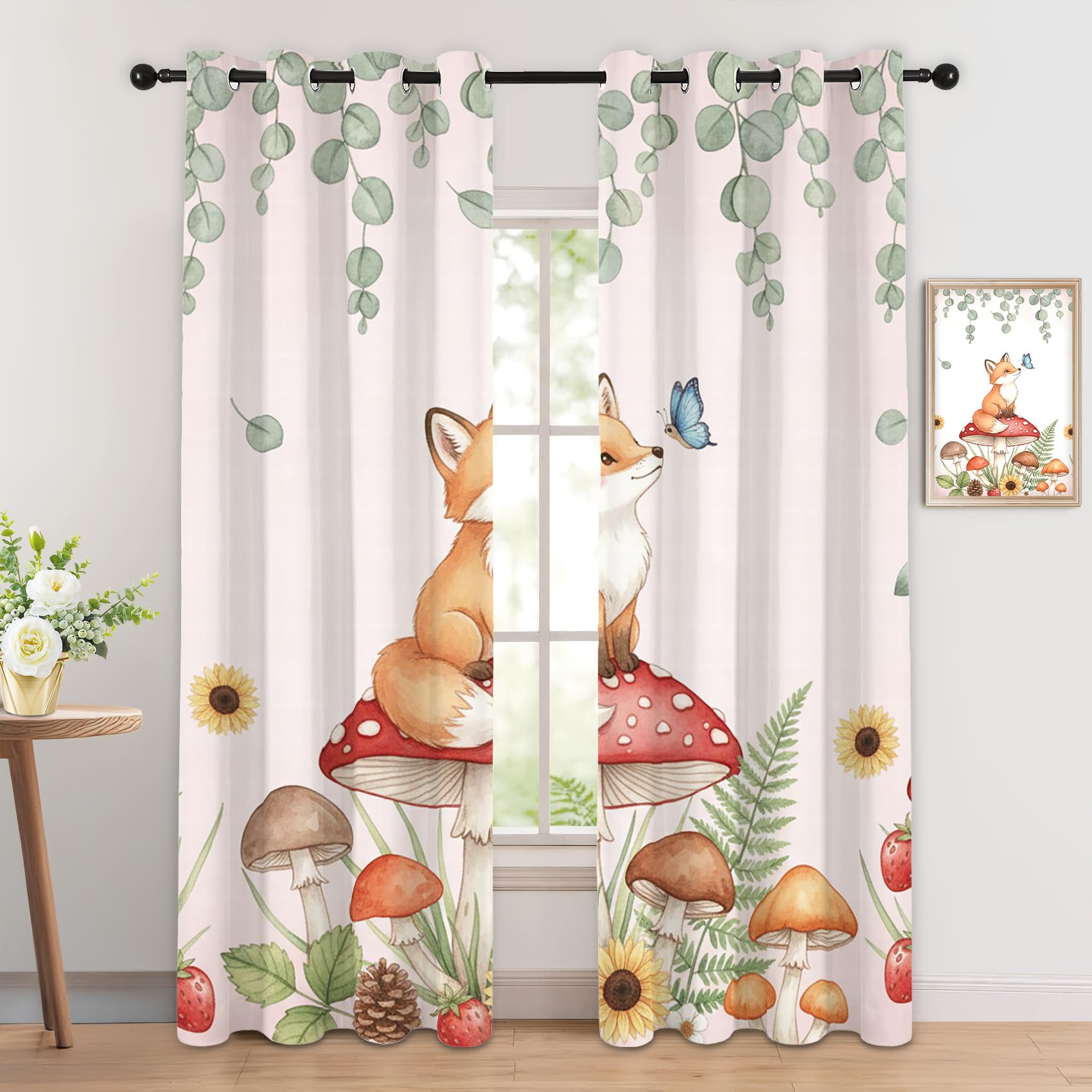 Rideau Occultant Thermiques Renard Animaux de la Forêt Enfant - Lot de 2 Rideaux Imprimé pour Salon Chambre Fenetre Cuisine, Rideaux et Draperies Intérieurs à Oeillets, 140x220 cm (LxH)