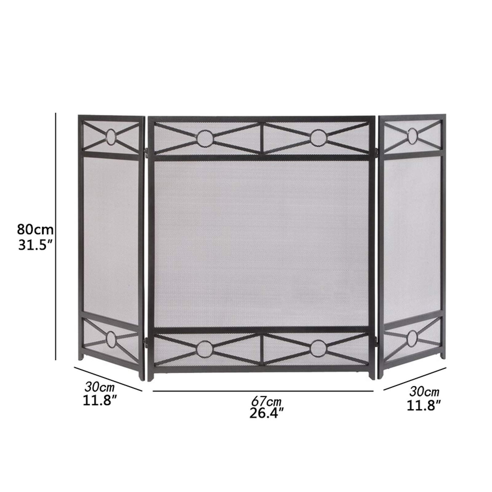 Schermi per Caminetti di Guardia Schermo a 3 pannelli con motivo decorativo Black Iron Schermo camino for camino for camino, 31,5 pollici × 50 pollici Accessori per Caminetti in Rete Decorativa