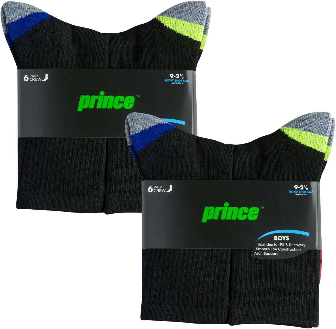 Prince Boys' Crew Length Athletic Socks with Cushion for Active Kids