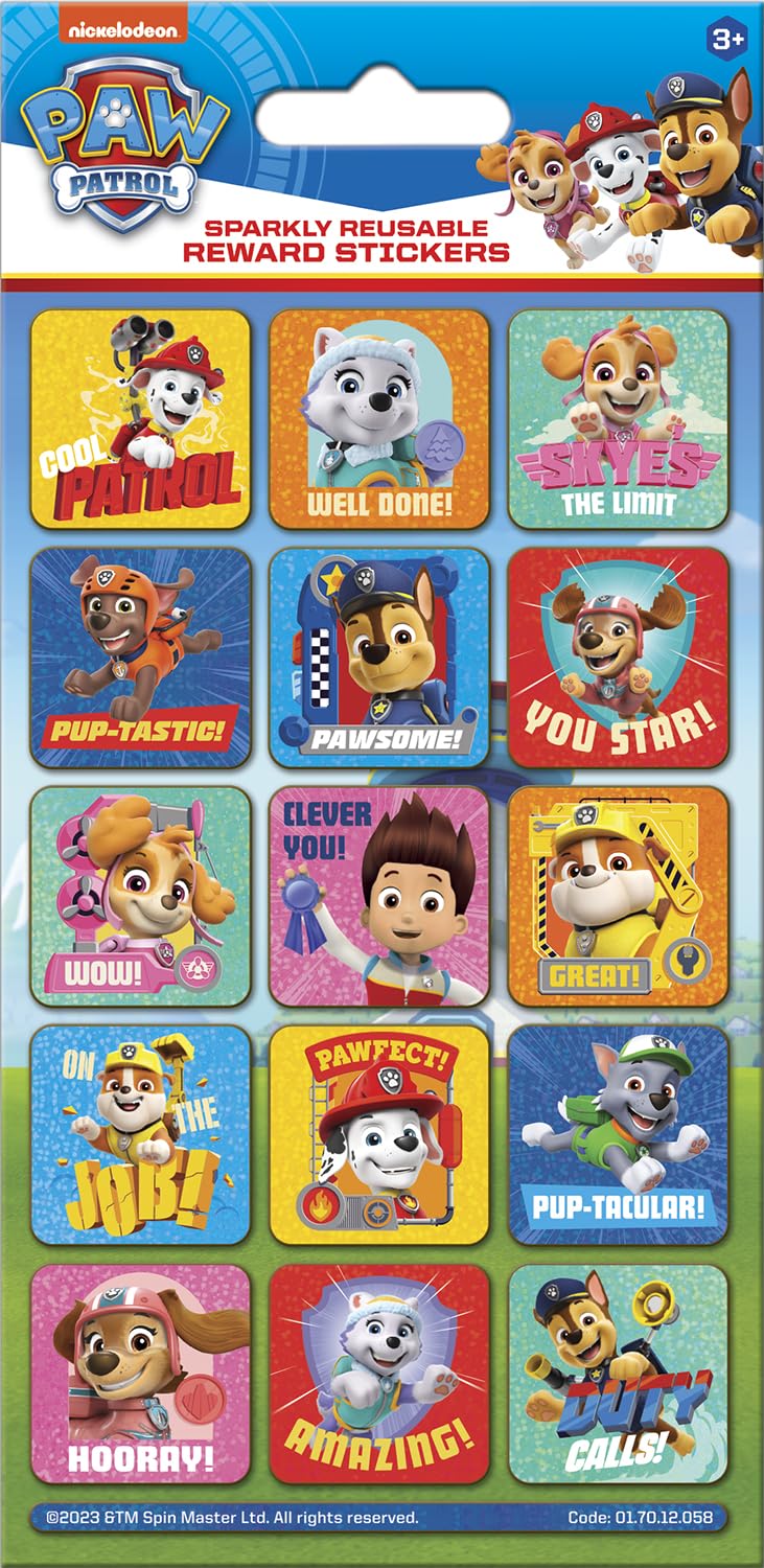Paw Patrol - Pup Pals Sparkly Reusable Reward Stickers | Official Licensed Product | Reusable on Non-Porous Surfaces, Metallic