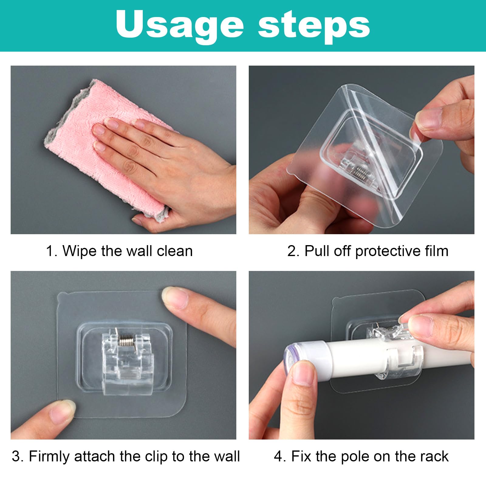 10 Ganci Adesivi Per Tende Senza Bucare - Trasparenti E Impermeabili - Foto 5