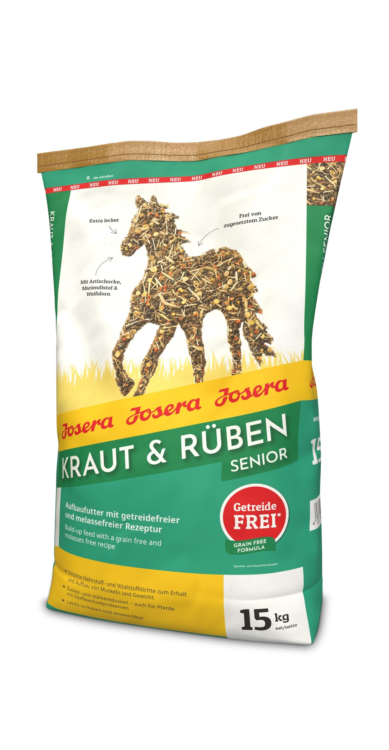 JOSERA Kraut & Rüben Senior (1 x 15 kg) | Premium Pferdefutter | Getreidefreie Rezeptur | Stärke- & zuckerreduziert | Leicht zu kauen | 1er Pack