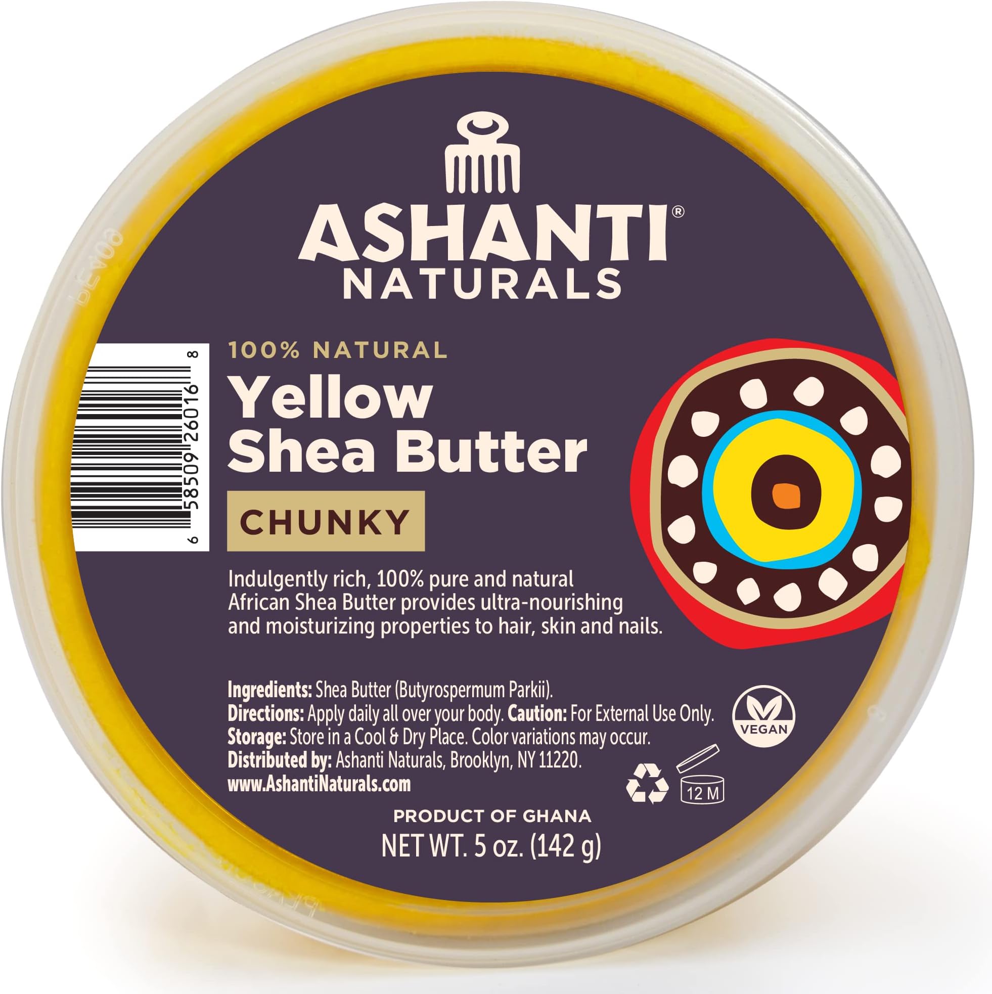 Ashanti Naturals Yellow Chunky Raw Shea Butter | Unrefined African Shea Butter from Ghana | 100% Natural Moisturizer, No Additives - 5 oz