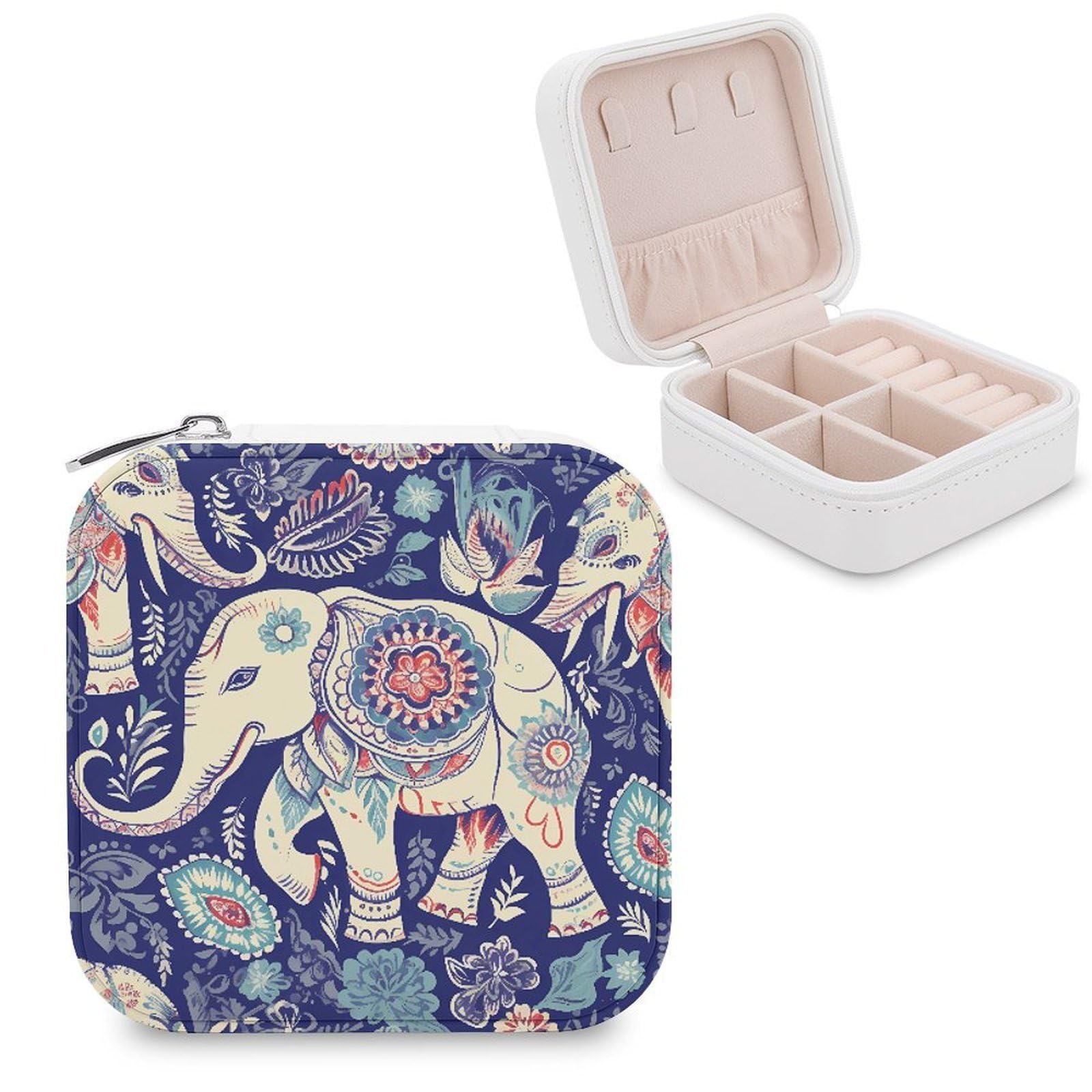 LZQPOEAS Boho Elephant Jewelry Box Small Jewelry Case PU Leather Portable Travel Jewelry Case, Large Capacity for Rings Earrings Necklaces Bracelets Watch