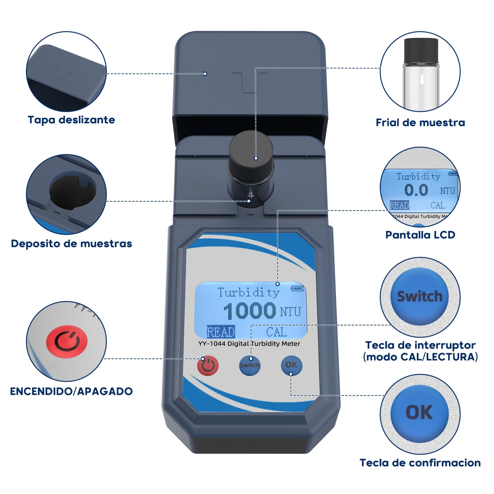 Tragbares Turbimeter, Trübungsmesser, Wasserturbimeter | 0-1000 NTU, für Landwirtschaft, Ernährung, Gastgewerbe und Wasserqualitätskontrolle