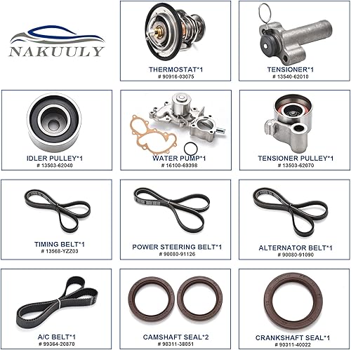 Miniatura 3 de Nakuuly Kit de correa de distribución del motor con bomba de agua compatible con Toyota 4Runner Tacoma Tundra T100 3.4L V6 5VZFE DOHC 1995-2004