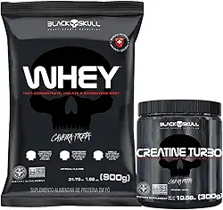 Kit Whey Protein 900g Refil + Creatina Turbo 300g Black Skull | Kit para Ganho de Massa Muscular (Chocolate)