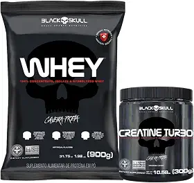 Kit Whey Protein 900g Refil + Creatina Turbo 300g Black Skull | Kit para Ganho de Massa Muscular (Chocolate)