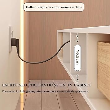 Floating tv unit Floating TV Cabinet Wall Mounted Home Storage Cabinet With Doors Entertainment Media Console Solid Wood Modern Living Room Round Corner (White, 160cm)