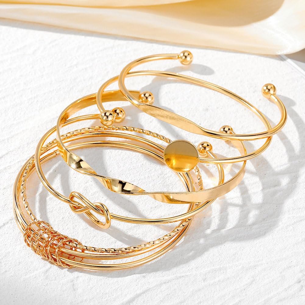 CHICUTIE Gold Bangles Bracelets For Women, 14k Gold Plated Stackable Open Cuff Bracelet Set Charms Trendy Lightweight Elegance Minimalist Textured Boho Jewelry Gift for Women - Image 7