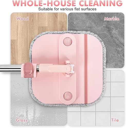 Miniatura 9 de KZKR Juego de trapeador giratorio cuadrado y cubo con sistema de agua sucia y limpia de separación automática, cabezal de trapeador giratorio de 360