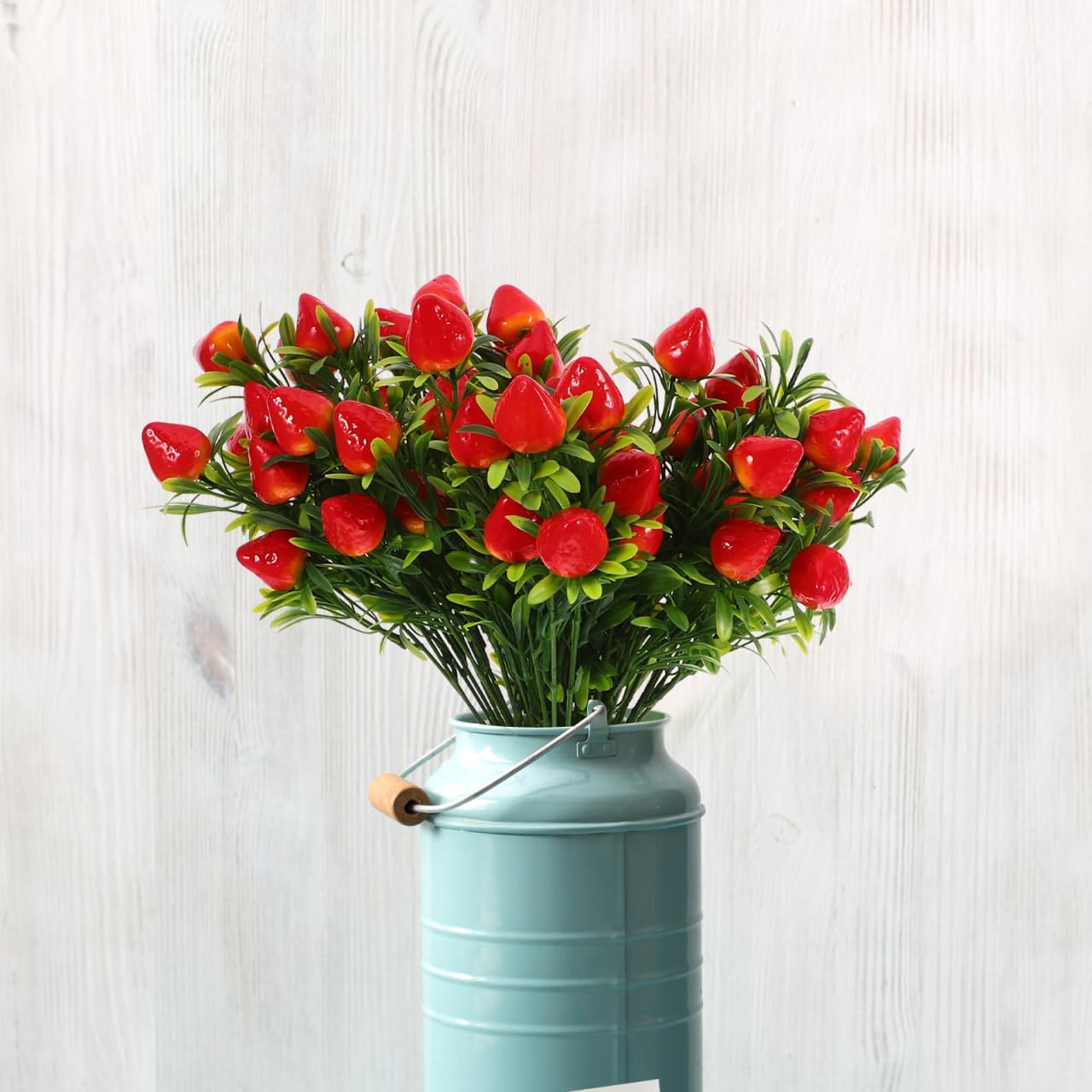 Artificial Strawberry Stem Bouquet 5 Pieces Faux Strawberry Branches Realistic Fake Fruit Stems for Home Decoration Diy Crafts Wedding Party 10.62X8.26 Inches