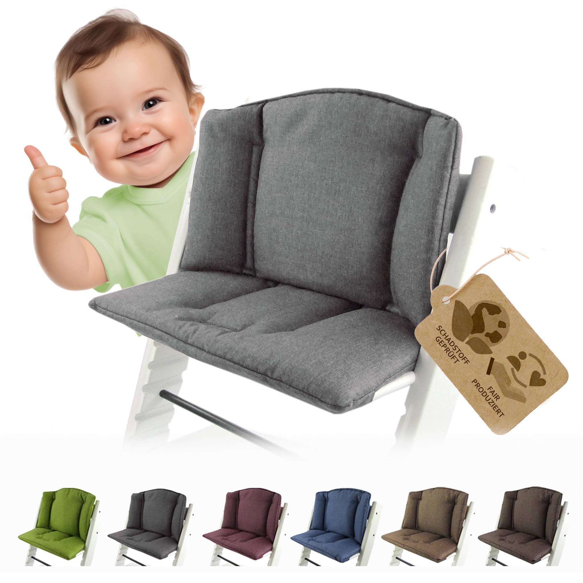 BambiniWelt Ersatzbezug Tripp Trapp – Sitzkissen-Set kompatibel mit Stokke Hochstuhl, weich & gepolstert, waschbar & langlebig, 2-teiliges Kissen, Klettverschluss, Farbe: meliert hellgrau
