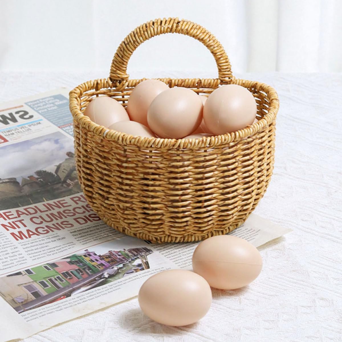 Kitchen Wall Hanging Basket Large Woven Storage Basket for Onion Garlic Ginger with Back Door Hook, Kitchen Organizer for Vegetables and Fruits Storage