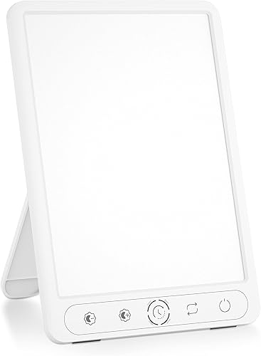 Lámpara de terapia de luz 10000 Lux libre de rayos UV lámpara solar HILOLY con 5 niveles de brillo y temperatura de color temporizador inteligente