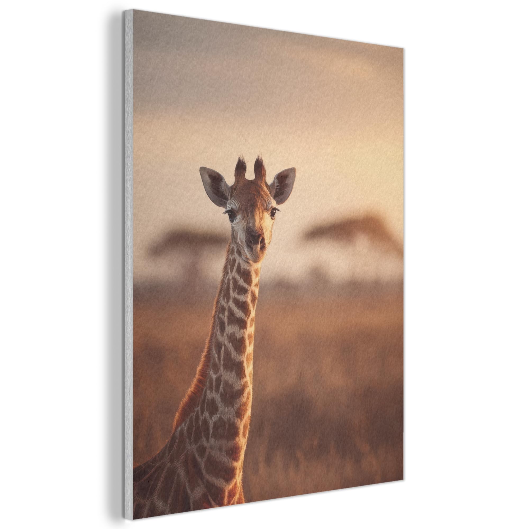 MuchoWow© Felt Panel 50x70 cm Framed Design Print Accent Interior Wallart Decoration Wall Art Giraffe - Savannah - Brown